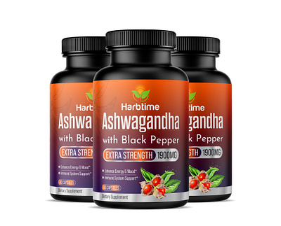 ashwagandha supplement label design, product label design supplement bottle mockup