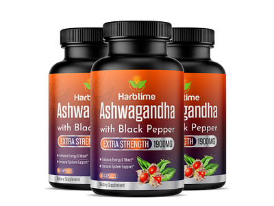 ashwagandha supplement label design, product label design supplement bottle mockup