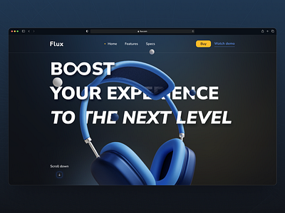 Flux - Landing Page Concept, Web Design design earphones ecommerce headphones homepage design interface landing page product service ui ux web web design website