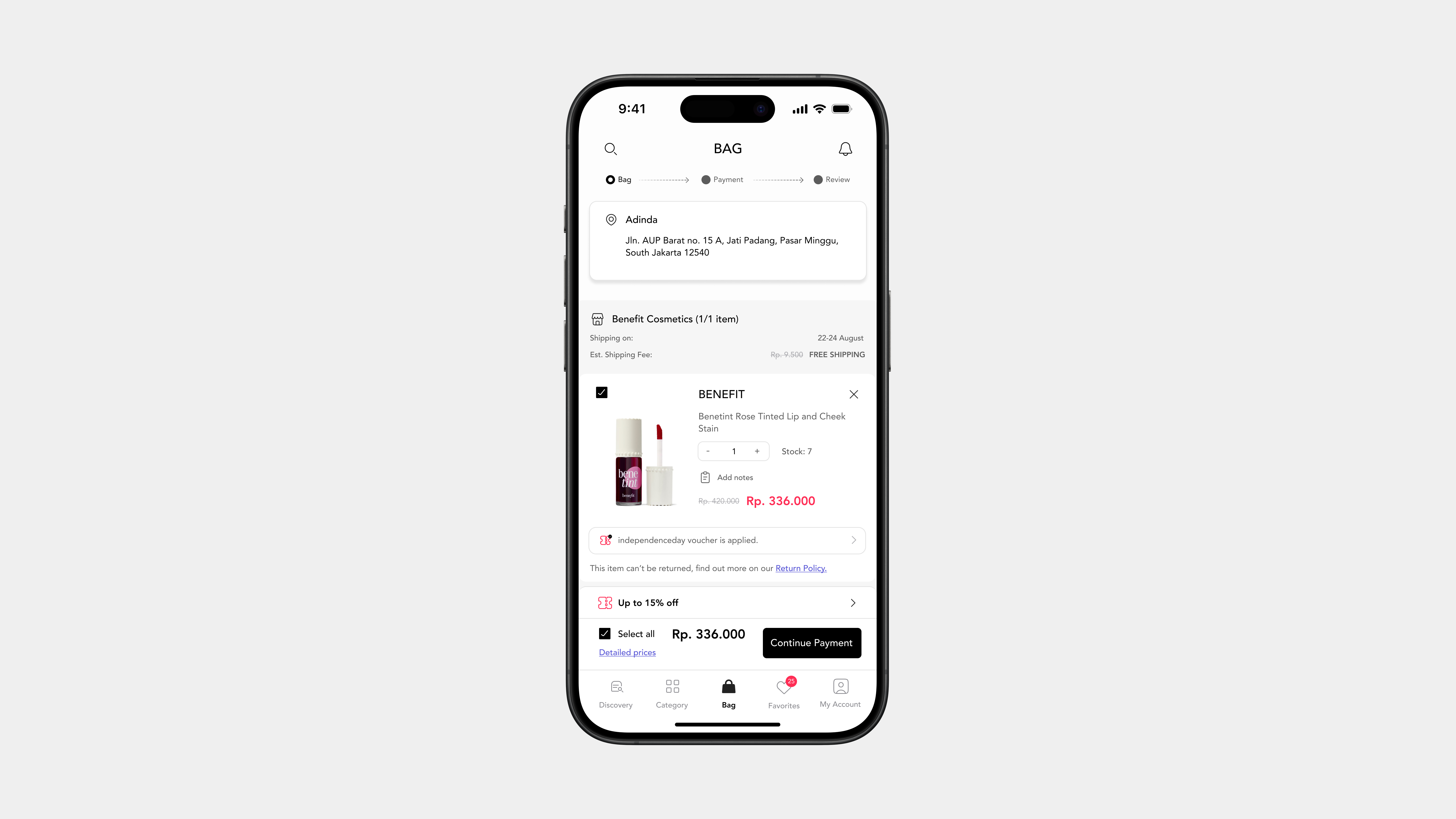 Day 58 - Shopping cart #DailyUI benetint checkout page dailyui design ios lightmode makeup shopping cart ui ux