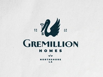 Gremillion Homes Logo Option bird brand branding build builder design g graphic design home illustration key logo louisiana luxury mark pelican vector