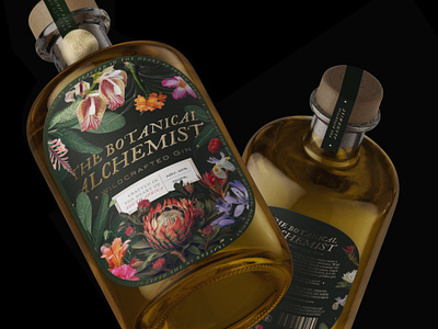 The Botanical Alchemist - Gin Label alcoholic drink beverage bottle design brand narrative branding collage cultural design gin graphic design label design naming packaging product design storytelling visual identity