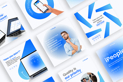 iPeople - Social Media Posts blue branding design feed graphic design human resources illustration instagram instagram feed logo posts rh social media social media posts ui vector