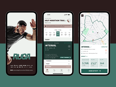 RUGA Running Coach Mobile App Design active app branding design event illustration logo mobile mobile app redesign running running coach ui ui design ui ux