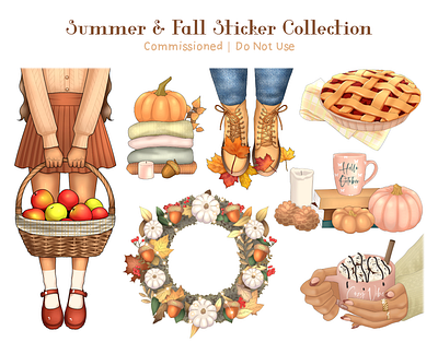 Printable Sticker Sheets Commission 2d illustration autumn character design collection digital art editorial print sticker summer