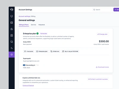 Billing billing customer success desk enterprise feature helpdesk saas service subscription sudhan visa