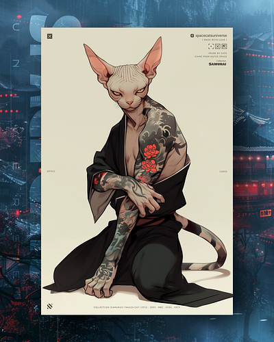 Collection [SAMURAI] Yakuza cat ai branding cat daliy design illustration poster print