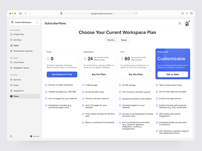 Subscribe Plan - Website Builder app app design clean design minimalist monthly payment method plan price pricing pro plans subscribe ui ui ux uidesign uiux web builder webdesign workspace plan yearly