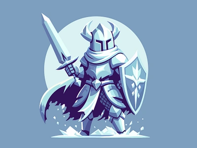 Ice Knight armor character fantasy frost game gaming helmet ice illustration knight mythical north shield sword vector warrior winter