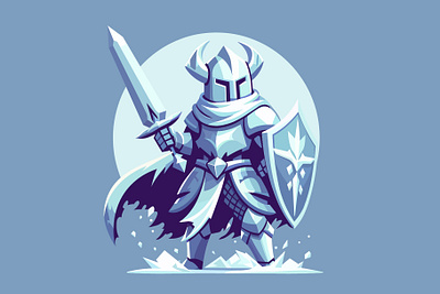 Ice Knight armor character fantasy frost game gaming helmet ice illustration knight mythical north shield sword vector warrior winter