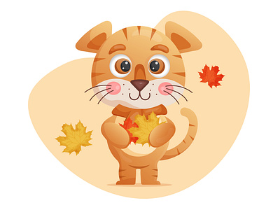 Cartoon cute tiger with autumn leaves art autumn branding cartoon cute decoration design graphic design illustration leaves lion modern print trend