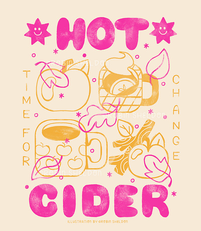 Hot Cider - Time for Change apple autumn cider cute design digital illustration drawing fall icon illustration robin sheldon type