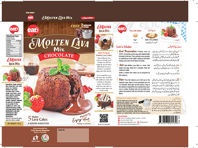 EAT! "Molten Lava Mix Chocolate" baking product packaging branding for chocolate products chocolate cake visuals chocolate flow visual effects chocolate lava cake design creative design for ready mix dessert packaging design food labeling standards food photography for packaging interactive qr code placement minimalist food design molten lava cake packaging nutritional information layout premium dessert design product instruction design product packaging for startups recipe and instructions design typography for food products visual appeal for food packaging