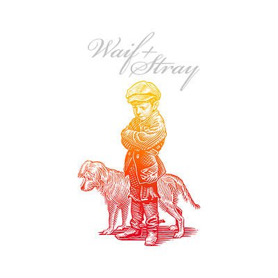 Waif + Stray boy dog engraving line art logo roger xavier scratchboard