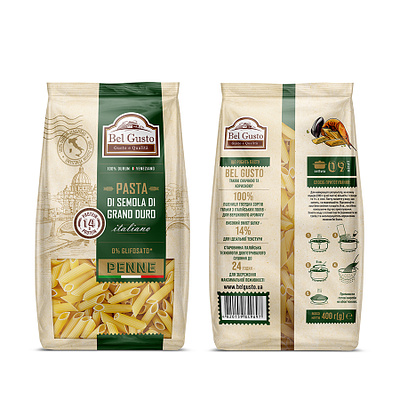 Pasta Bel Gusto. Packaging Design branding food graphic design illustration italian italy label design package packaging design pasta penne postal