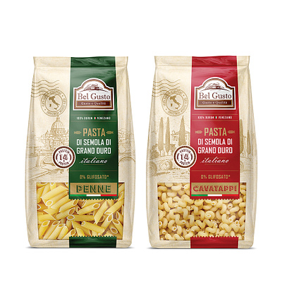 Bel Gusto. Italian Pasta Package branding food graphic design italian italy label design package packaging design pasta postal stapmp