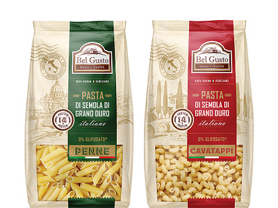 Bel Gusto. Italian Pasta Package branding food graphic design italian italy label design package packaging design pasta postal stapmp