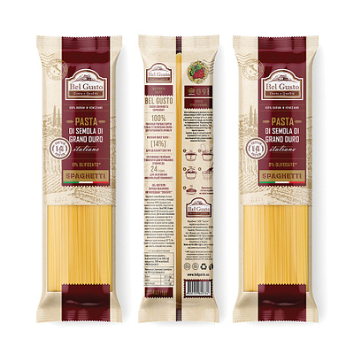 Pasta Bel Gusto. Packaging Design branding food graphic design illustration italian italy label design package packaging design pasta postal stamp