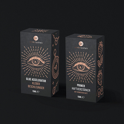 Wink Lashes. Packaging Design & Guideline black branding cosmetic eye graphic design lashes line illustration logo magic package packaging design pink gold