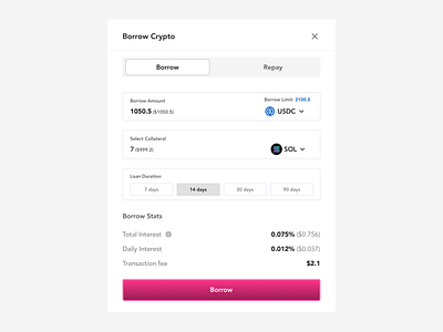 Crypto: Borrow Modal (Light mode) crypto design figma mini app modal modal ui telegram ui web3