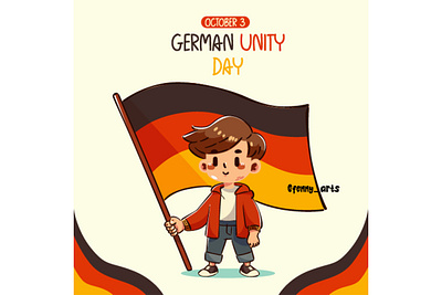 German Unity Day Cute Little Boy with German Flag Illustration boy cartoon celebration commemorate cute day decoration democratic federal festival flag german holiday national pride proud public republic symbol unity