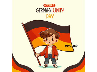 German Unity Day Cute Little Boy with German Flag Illustration boy cartoon celebration commemorate cute day decoration democratic federal festival flag german holiday national pride proud public republic symbol unity