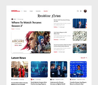 BeaconTimes - News Landing Page ui user interface ux