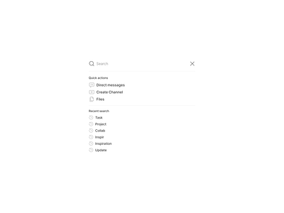 Search bar component create channel design exploration direct messages dropdown figma files icon light mode modal options product design quick actions recent search saas search searching ui ux