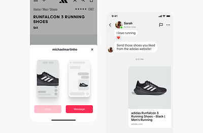 DM Links adidas app direct message dm follow format friend link online post product share shoes social startup stories tech type ui ux