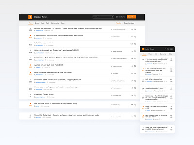 Hacker News - Redesign Concept comment concept density design news post ranking redesign social startup ui web