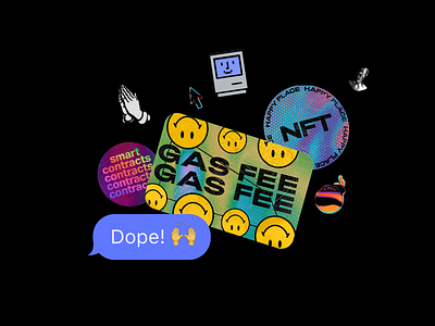 Stickers 3d arrow artist bomb card computer creator dope eth flow illustration nft pray product smart contracts sol stickers tech