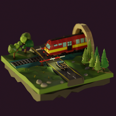 MidNight Train 3d 3d modeling artwork blender illustration low poly orthographic render train vehicles