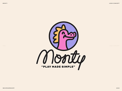 Monty Toys Logo Concept V2 branding color dinosaur dragon illustration logo script toys type typography