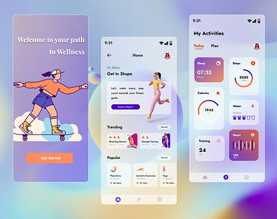 Wellness App UI Design app branding design fitness graphic design health illustration logo typography ui ux vector wellness