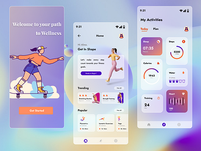 Wellness App UI Design app branding design fitness graphic design health illustration logo typography ui ux vector wellness