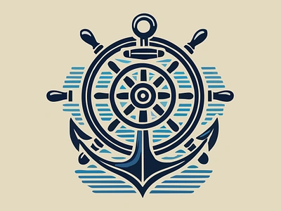 Ahoy! ⚓ ahoy anchor app branding design graphic design illustration logo nautical sailing ship wheel tan ui vector water wave