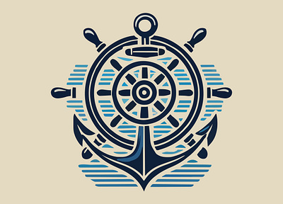 Ahoy! ⚓ ahoy anchor app branding design graphic design illustration logo nautical sailing ship wheel tan ui vector water wave