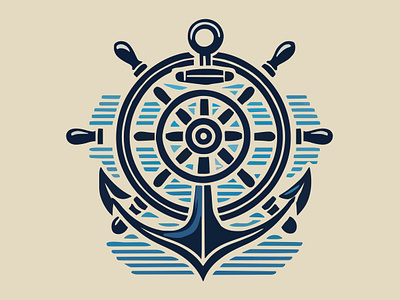 Ahoy! ⚓ ahoy anchor app branding design graphic design illustration logo nautical sailing ship wheel tan ui vector water wave