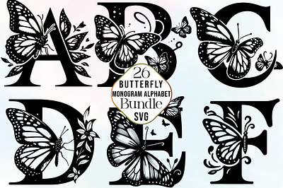 Butterfly Monogram Alphabet SVG Bundle mega bundle svg