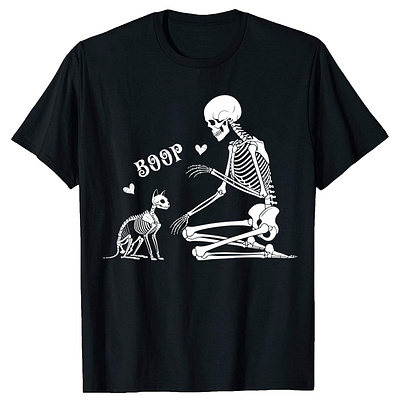 Cat Halloween Skeleton T-Shirt Design