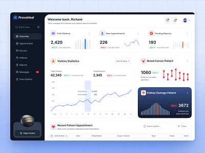 Medical Dashboard for Effective Patient Management | ProvoHeal agency app design data visualization digital health doctor dashboard figma app figma designer focotik healthcare ui medical dashboard patient management provoheal saas ui ui ux design ux web application