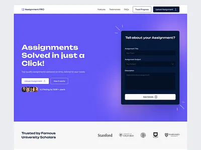 Assignment Pro Assignment Writing Service Landing Page design figma ui uiux ux