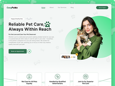 Pet Care Website UI/UX – Helping You Care for Your Furry Friends 3d animation design logo typography ui ux web