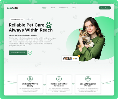 Pet Care Website UI/UX – Helping You Care for Your Furry Friends 3d animation design logo typography ui ux web