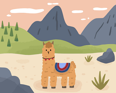 Alpaca in the Mountains🦙 alpaca illustration animal illustration latin america vector illustration