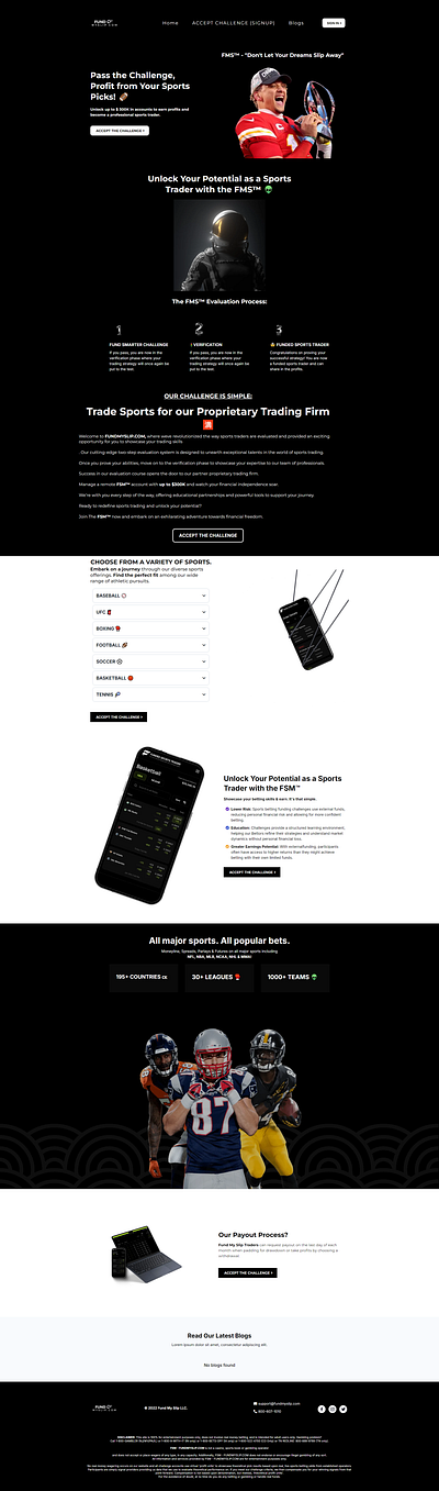 Sports Prop Firm affiliates betting challenge design development figma firm graphic design landing page payout prop reactjs sports sports firm sports prop firm ui uiux ux