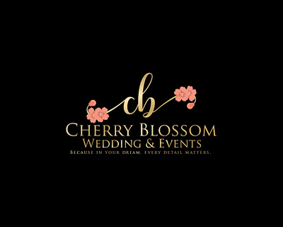 Luxury Wedding Logo cherry blossom event planner cherry blossom logo cherry blossom symbolism elegant monogram design event logo design event planner logo floral logo design luxury wedding logo pink and gold branding wedding events logo wedding planner branding