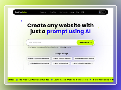 AI Web Builder - Landing Page ai model ai prompt ai website artificial intellegence clean homepage landing page minimalist modern no code website uidesign uiux web builder web design web development