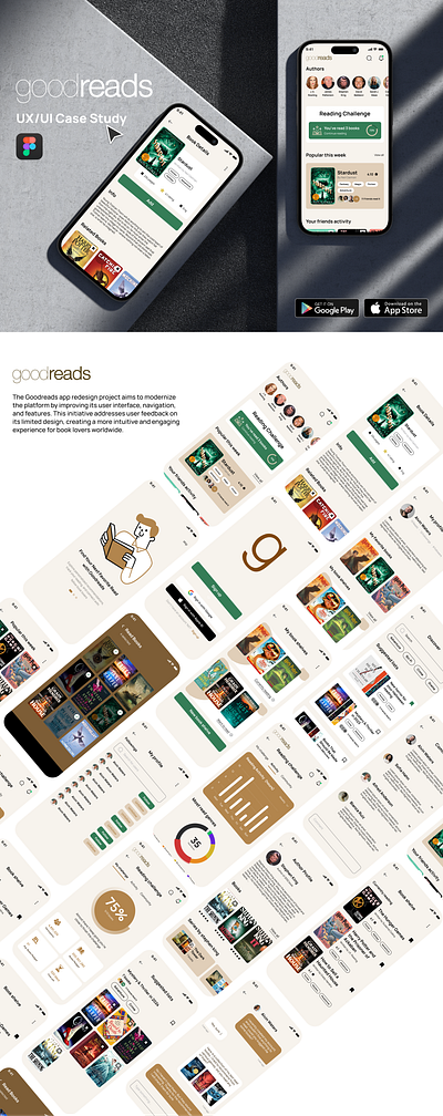 Goodreads Mobile App UX/UI Case Study app design book book app books app branding case study clean creative design graphic design illustration light mode mobile app ui ui design ui screens user flow user interface ux uxui