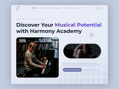 Music landing page Light Mode Web Design UI UX daily dailyui dailyuichallange design framer guitar hero section landing page light music piano product design purple responsive design ui ui ux violet web design website website design